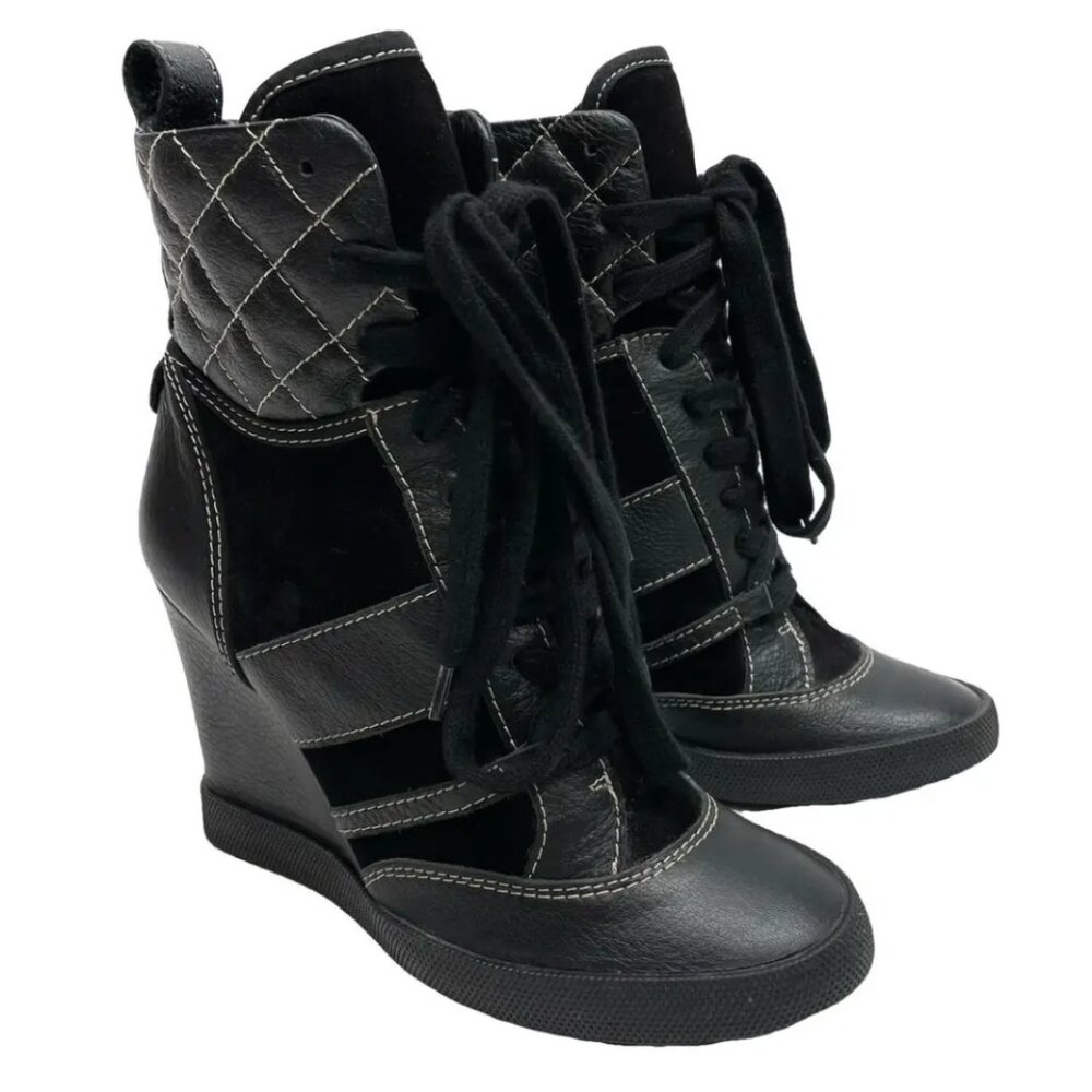 Chloe Black Lace Up Wedge Boots